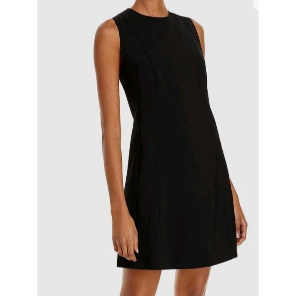 Theory Wool Dress Randria Evian Small Stretch Black Grey A-line Striped $345